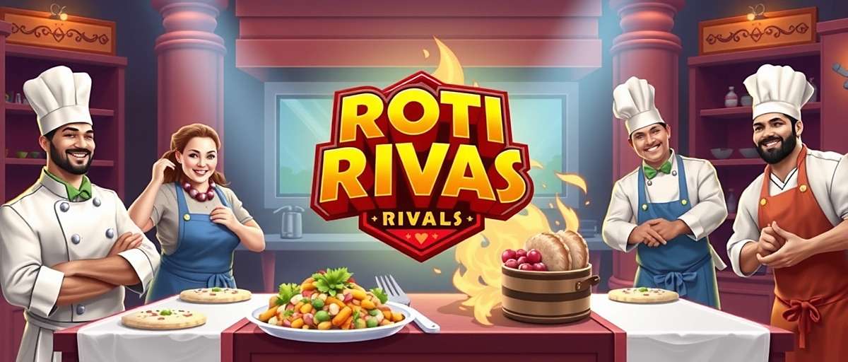 Roti Rivals Official Cover Art Roti Rivals game cover showing regional chefs competing in a vibrant Indian kitchen
