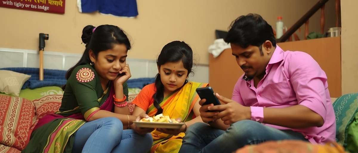 Roti Rivals Family Gameplay Indian family playing Roti Rivals together on mobile phones